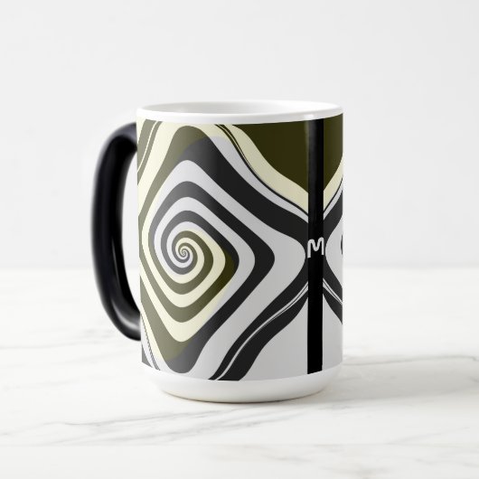 Psychedelische monogram wervelgroovy fractale kuns magische mok (Voorkant links)