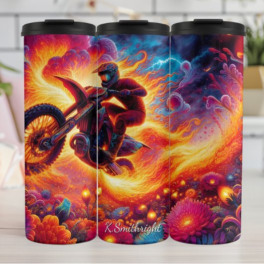 Psychedelische Motocrossrijder Kunstprint Thermosbeker
