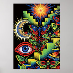 Psychedelische Motten Ogen Zon Maan Surrealistisch Poster