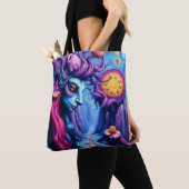 Psychedelische Mystieke Fantasy Alien Dreamscape Tote Bag (Dichtbij)