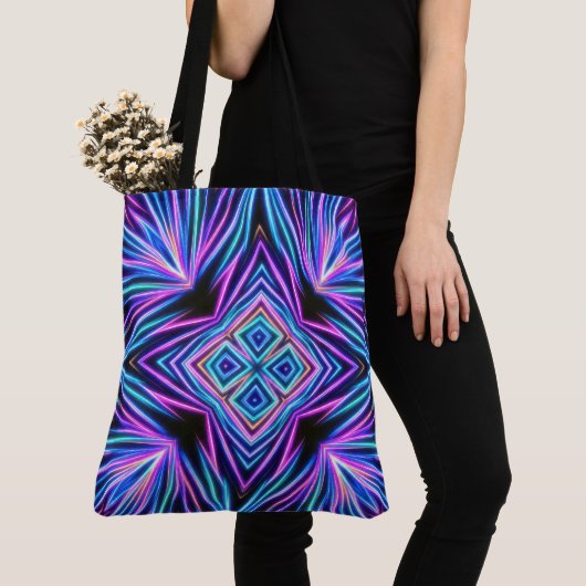 Psychedelische Neon Abstracte Explosie Tote Bag (Dichtbij)