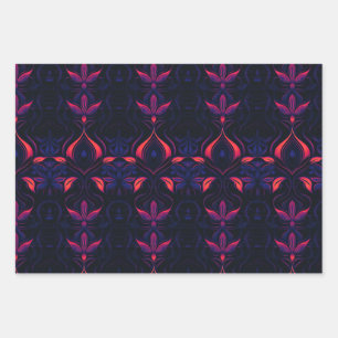 Psychedelische Neon Flower Art Nouveau Patroon Inpakpapier Vel