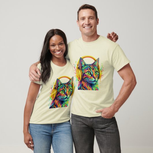 Psychedelische Neon Kat Koptelefoon Kunst T-shirt (Unisex)