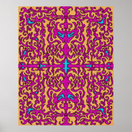 Psychedelische Neon Roze Barok Bloeipatroon Poster