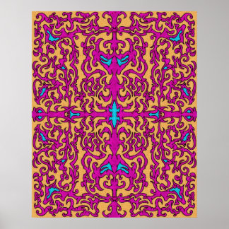 Psychedelische Neon Roze Barok Bloeipatroon Poster