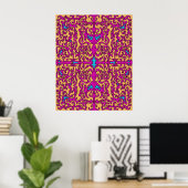 Psychedelische Neon Roze Barok Bloeipatroon Poster (Thuiskantoor)
