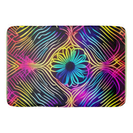 Psychedelische neonlijnen met bloemenkunst badmat