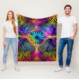 Psychedelische neonlijnen met bloemenkunst fleece deken