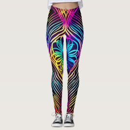 Psychedelische neonlijnen met bloemenkunst leggings