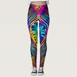 Psychedelische neonlijnen met bloemenkunst leggings