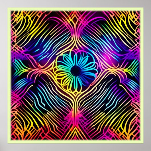 Psychedelische neonlijnen met bloemenkunst poster (Voorkant)
