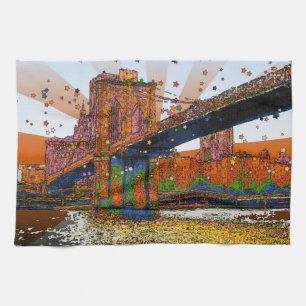Psychedelische NYC: De Brug van Brooklyn #1 Theedoek