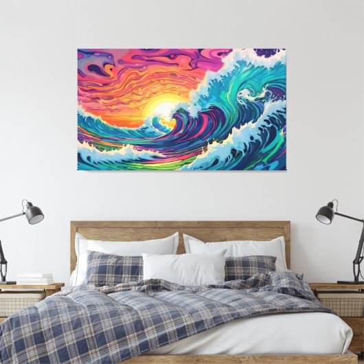 Psychedelische oceaangolven canvas afdruk (Insitu (Slaapkamer))
