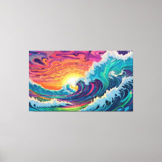 Psychedelische oceaangolven canvas afdruk