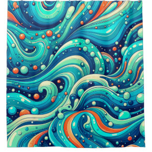 Psychedelische oceaangolven douchegordijn