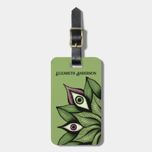 Psychedelische ogen Mandala - Trippy Bloemen Groen Bagagelabel (Voorkant verticaal)