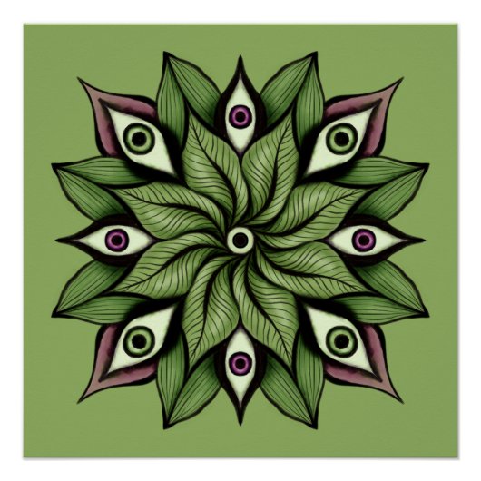 Psychedelische ogen Mandala - Trippy Bloemenpatroo Perfect Poster (Voorkant)
