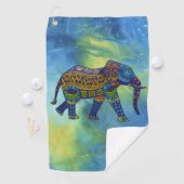 Psychedelische olifant op blauwgroene ruimte golfhanddoek (Insitu)