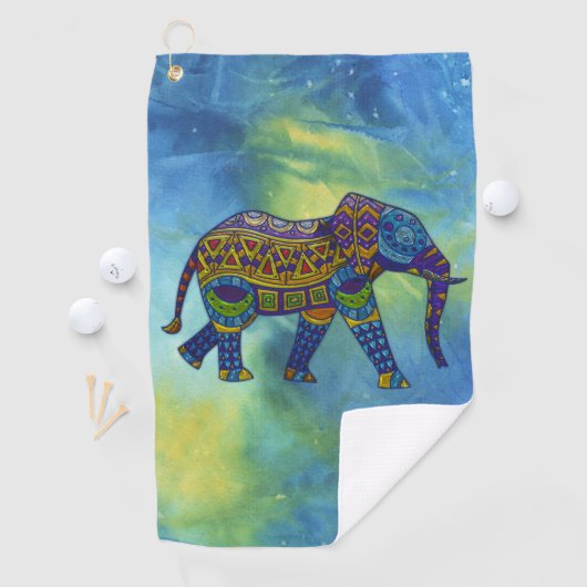 Psychedelische olifant op blauwgroene ruimte golfhanddoek (Insitu)