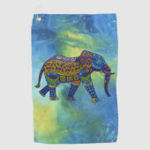 Psychedelische olifant op blauwgroene ruimte golfhanddoek (Voorkant)