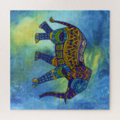 Psychedelische olifant op blauwgroene ruimte legpuzzel (Horizontaal)
