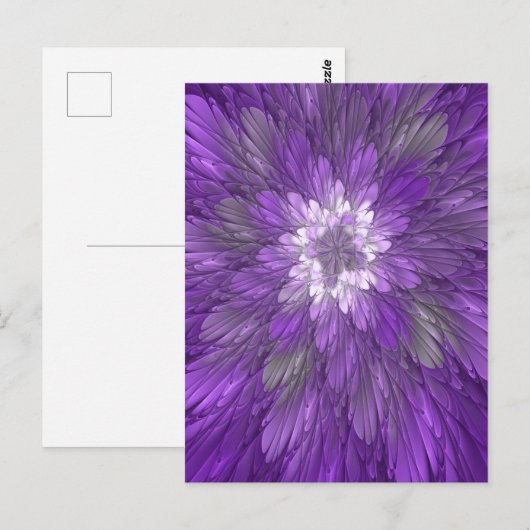 Psychedelische Paarse Bloem Abstracte Fractale Kun Briefkaart (Voorkant / Achterkant)