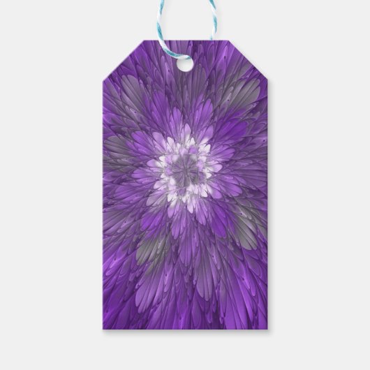 Psychedelische Paarse Bloem Abstracte Fractale Kun Cadeaulabel (Voorkant)
