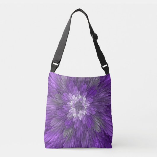 Psychedelische Paarse Bloem Abstracte Fractale Kun Crossbody Tas (Voorkant)
