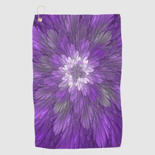Psychedelische Paarse Bloem Abstracte Fractale Kun Golfhanddoek (Voorkant)