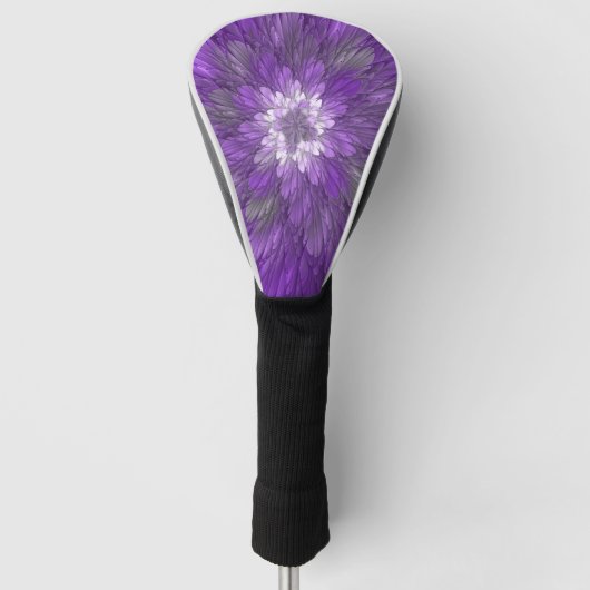 Psychedelische Paarse Bloem Abstracte Fractale Kun Golfheadcover (Voorkant)