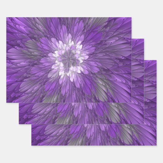 Psychedelische Paarse Bloem Abstracte Fractale Kun Inpakpapier Vel (Set)
