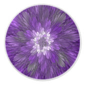 Psychedelische Paarse Bloem Abstracte Fractale Kun Keramische Knop (Voorkant)