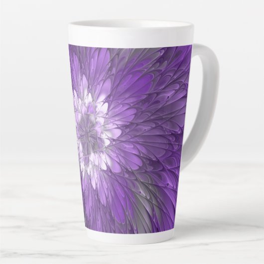 Psychedelische Paarse Bloem Abstracte Fractale Kun Latte Mok (Rechterhoek)