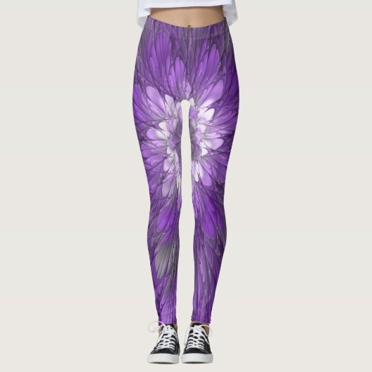 Psychedelische Paarse Bloem Abstracte Fractale Kun Leggings (Voorkant)