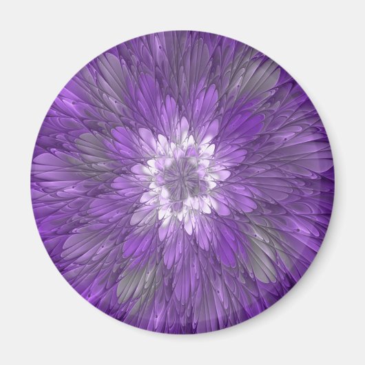 Psychedelische Paarse Bloem Abstracte Fractale Kun Magneet (Voorkant)