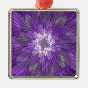 Psychedelische Paarse Bloem Abstracte Fractale Kun Metalen Ornament