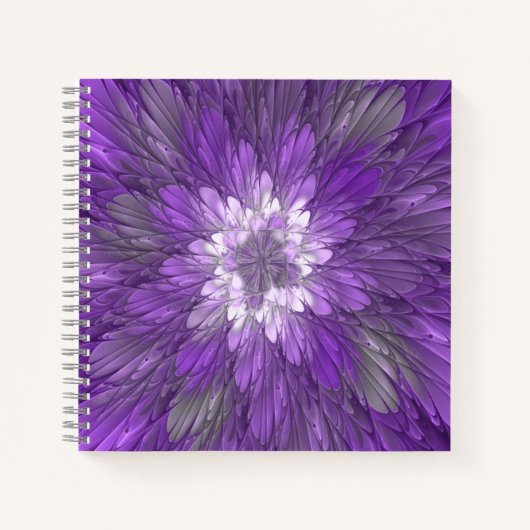 Psychedelische Paarse Bloem Abstracte Fractale Kun Notitieboek (Voorkant)