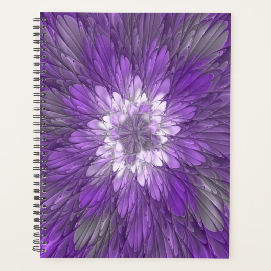 Psychedelische Paarse Bloem Abstracte Fractale Kun Planner (Voorkant)