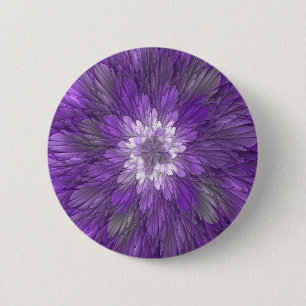 Psychedelische Paarse Bloem Abstracte Fractale Kun Ronde Button 5,7 Cm