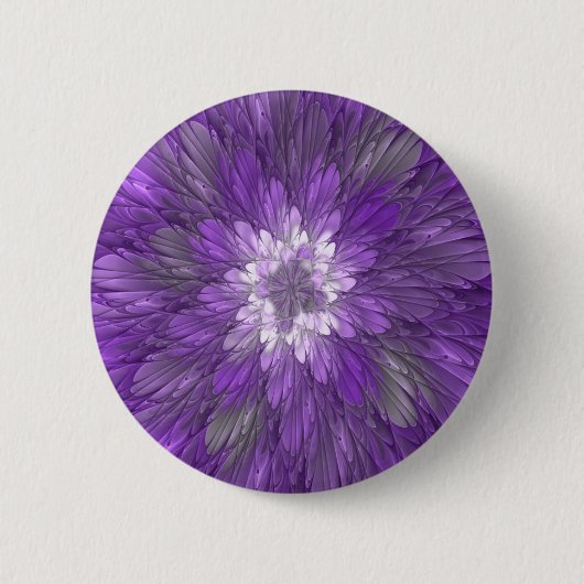 Psychedelische Paarse Bloem Abstracte Fractale Kun Ronde Button 5,7 Cm (Voorkant)