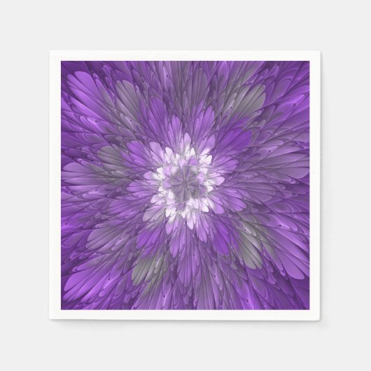 Psychedelische Paarse Bloem Abstracte Fractale Kun Servet (Voorkant)
