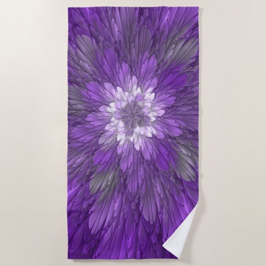 Psychedelische Paarse Bloem Abstracte Fractale Kun Strandlaken (Voorkant)