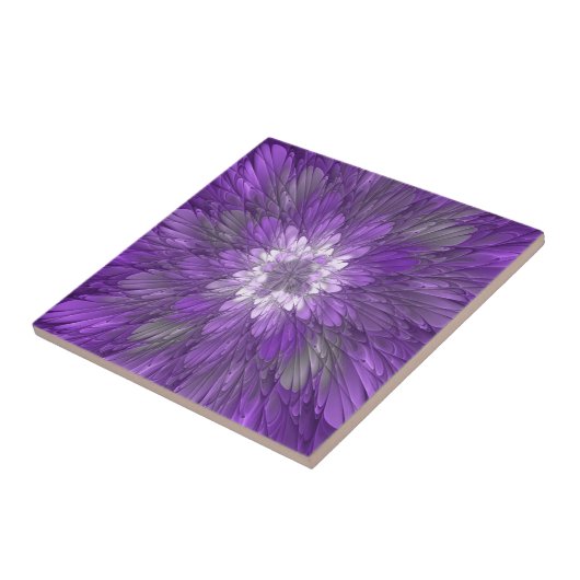 Psychedelische Paarse Bloem Abstracte Fractale Kun Tegeltje (Zijkant)