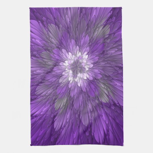 Psychedelische Paarse Bloem Abstracte Fractale Kun Theedoek (Verticaal)