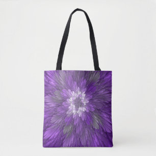 Psychedelische Paarse Bloem Abstracte Fractale Kun Tote Bag