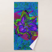 Psychedelische Paarse en Limegroene Lelie Bloem Badhanddoek (Badhanddoek)