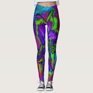 Psychedelische Paarse en Limegroene Lelie Bloem Leggings