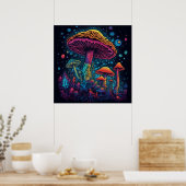 Psychedelische paddenstoel gloed in donker poster (Keuken)