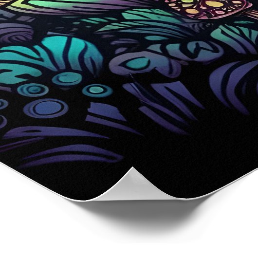 Psychedelische paddenstoel gloed in donker poster (Hoek)