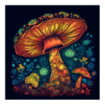 Psychedelische paddenstoel gloed in donker